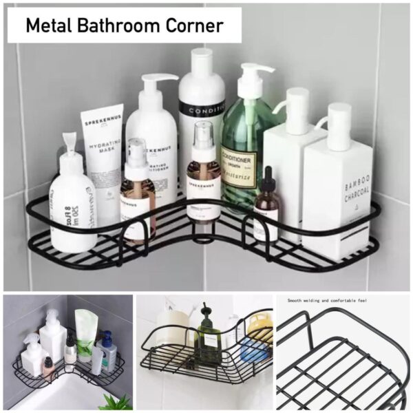 Self Adhesive Wall Corner Rack - Multipurpose Self-adhesive Kitchen Sink Organizer Metal Bathroom Accessories Corner Shelf Wall Mount Storage Rack